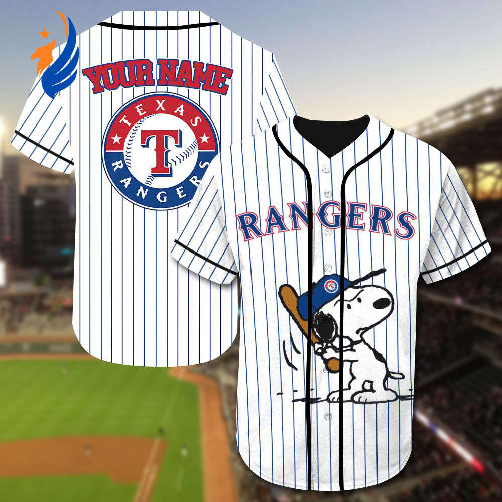Texas Rangers Snoopy MLB Personalized Baseball Jersey - Gift for Women Men - Bafud
