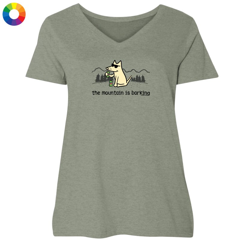 The Mountain is Barking - Ladies Curvy V-Neck Tee