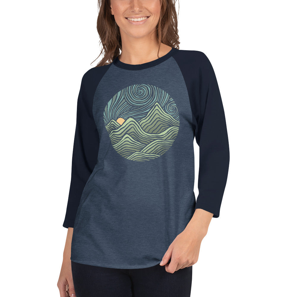 Swirly Mountains 3/4 Sleeve Baseball T-Shirt | Design by Dylan Fant