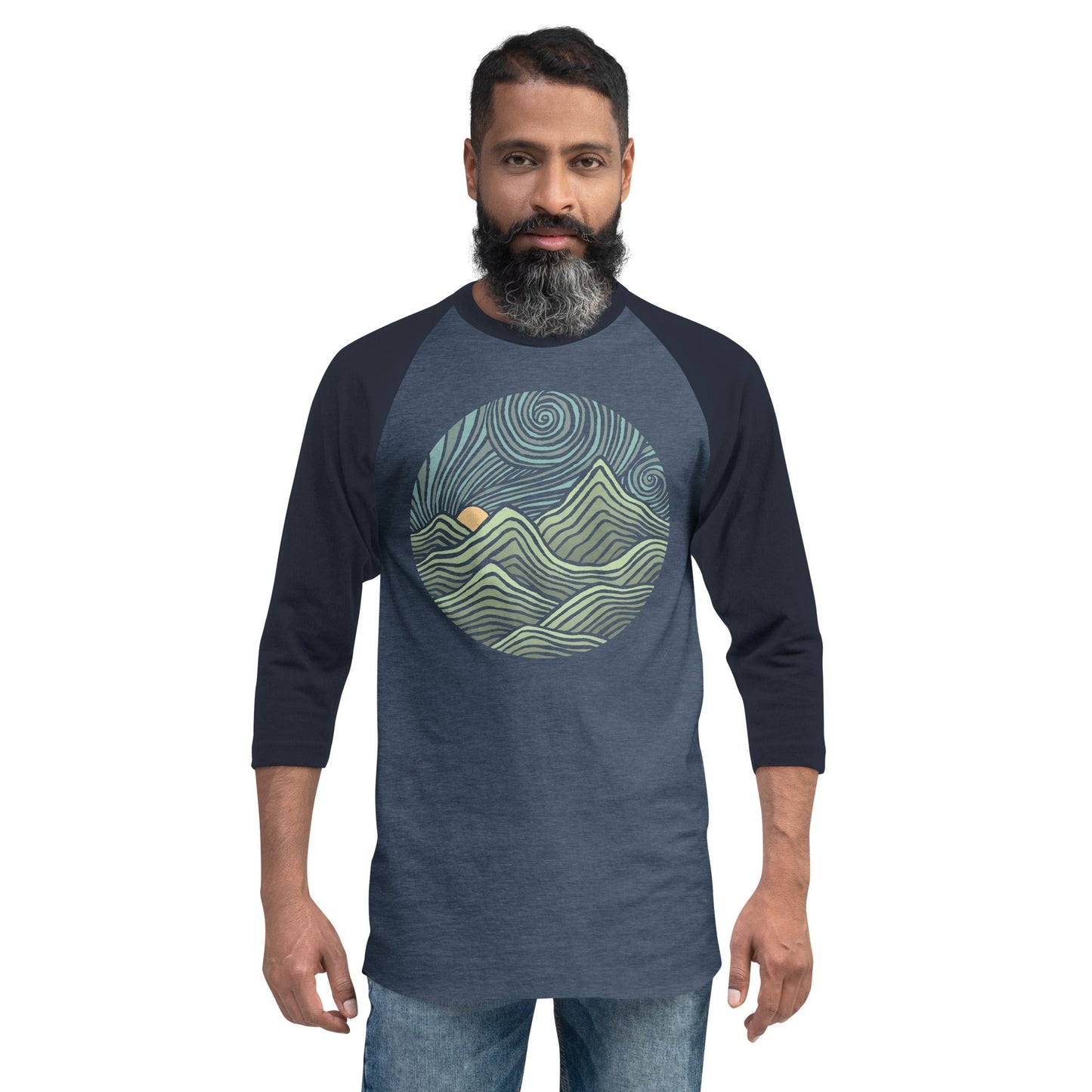 Swirly Mountains 3/4 Sleeve Baseball T-Shirt | Design by Dylan Fant