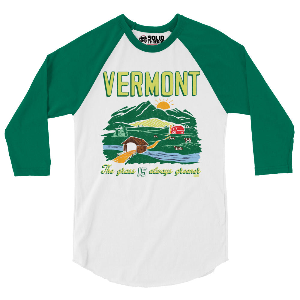 Unisex Vermont The Grass IS Always Greener 3/4 Sleeve Baseball T-Shirt