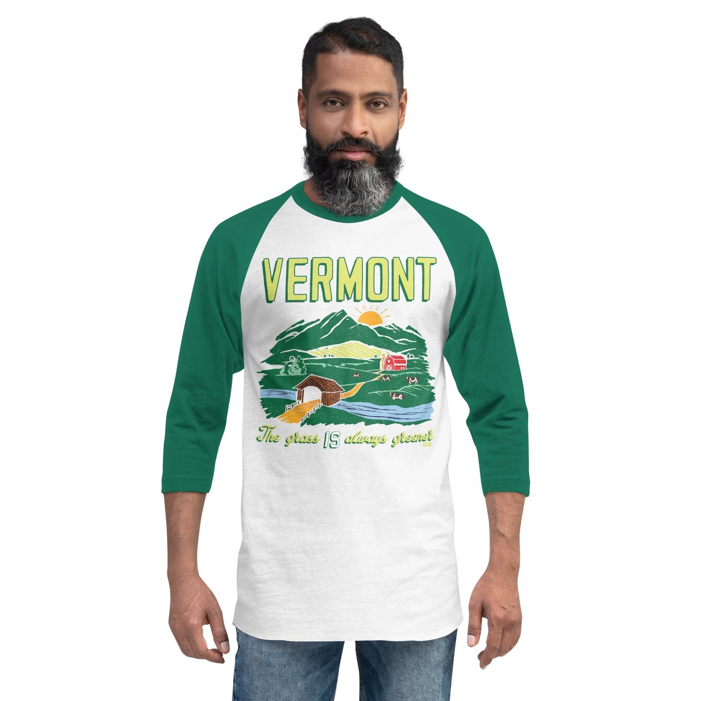 Unisex Vermont The Grass IS Always Greener 3/4 Sleeve Baseball T-Shirt