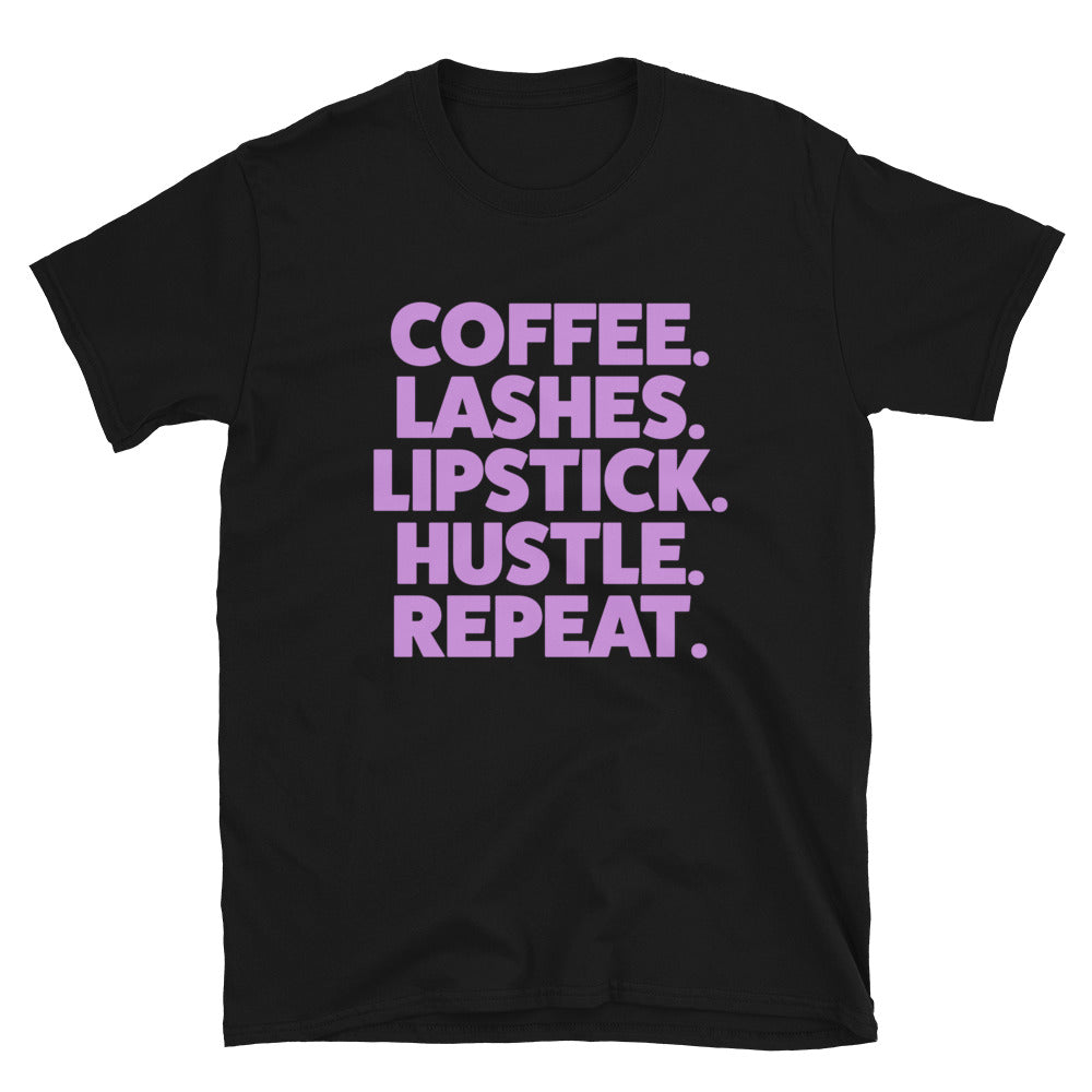 Coffee Lashes Lipstick Hustle Repeat T-Shirt