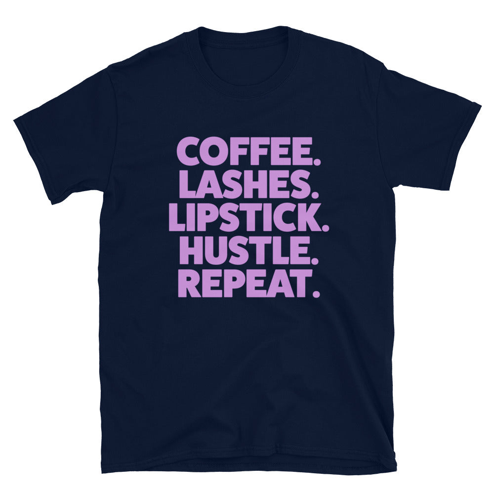 Coffee Lashes Lipstick Hustle Repeat T-Shirt