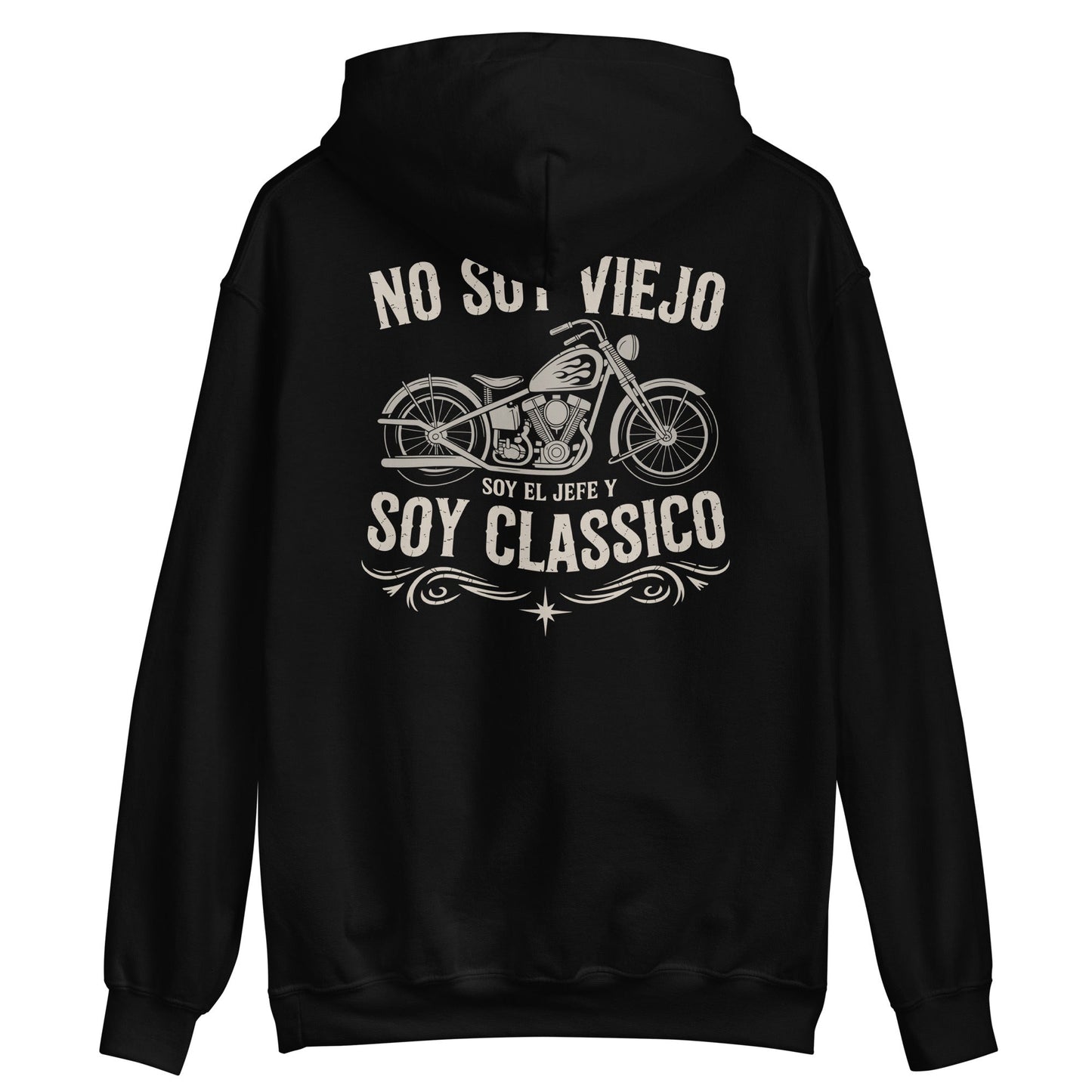 No Soy Viejo, Soy El Jefe Biker Back Print Hoodie