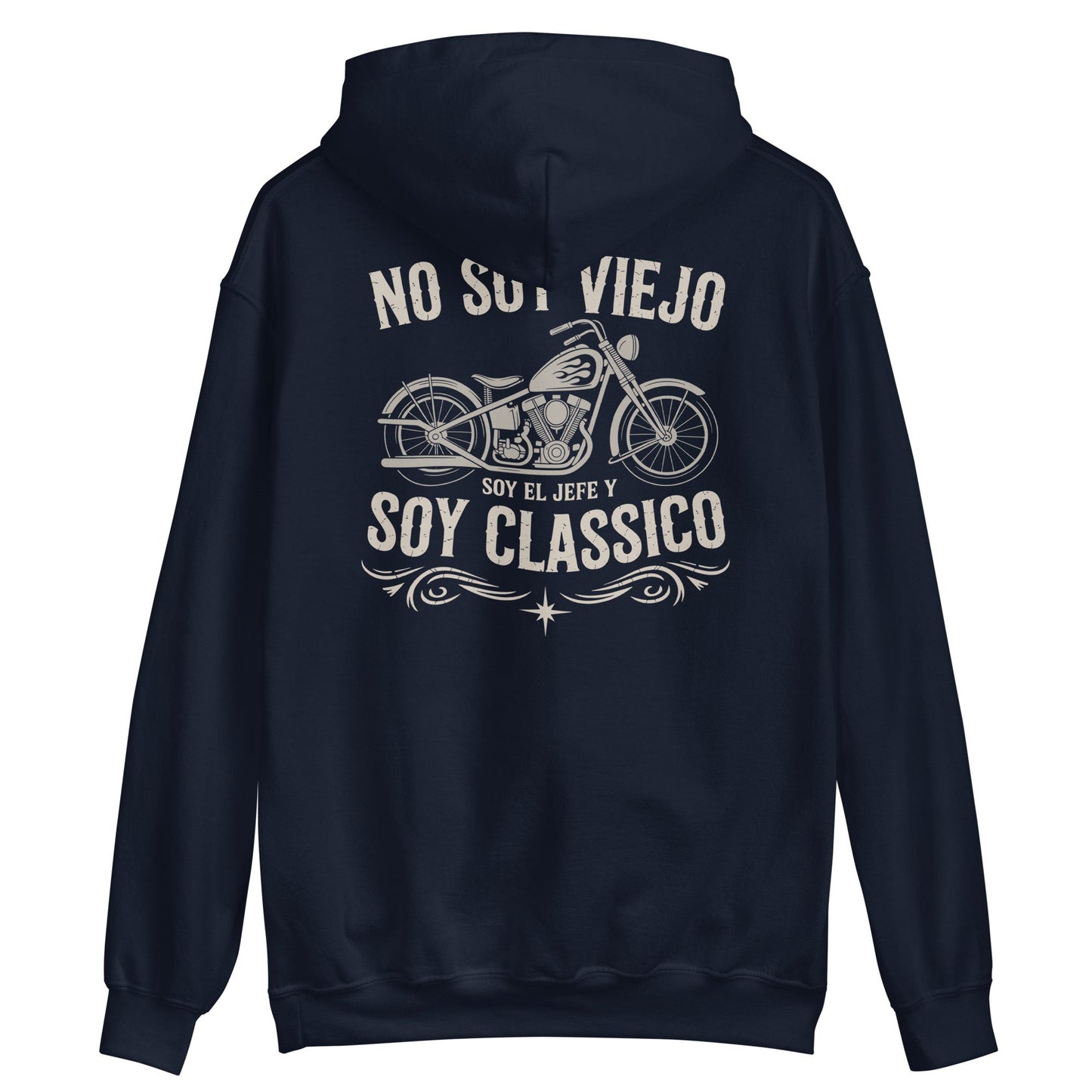 No Soy Viejo, Soy El Jefe Biker Back Print Hoodie