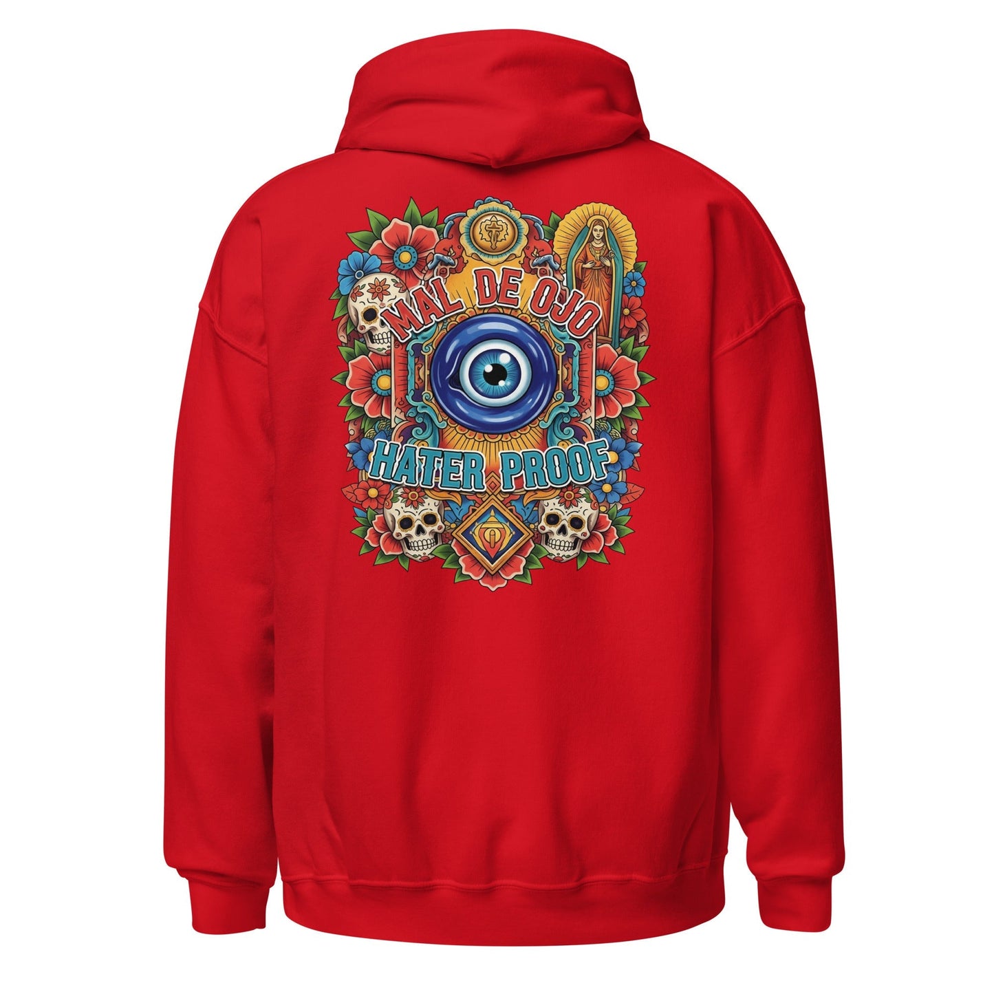 Mal De Ojo Hater Proof Hoodie - Back Print Tattoo-Inspired Latino Protection Hoodie