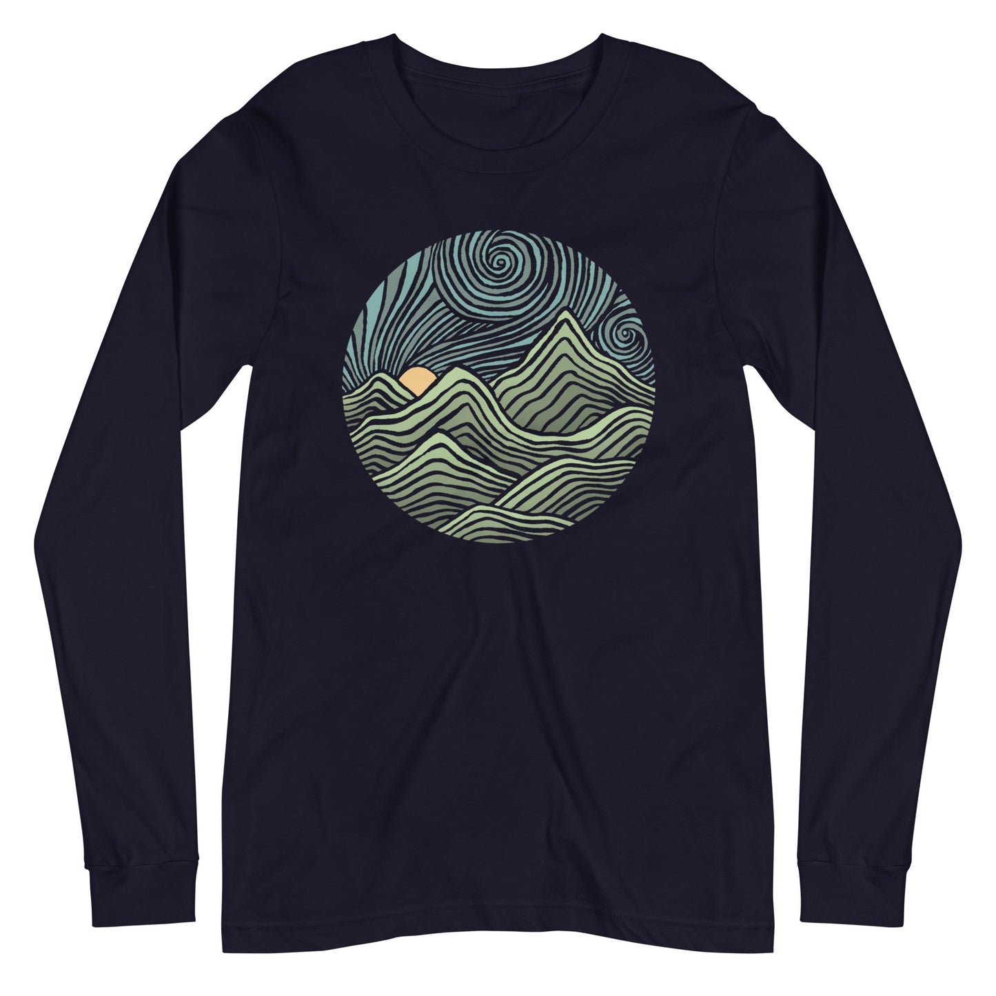 Unisex Swirly Mountains Long Sleeve T-shirt | Design by Dylan Fant