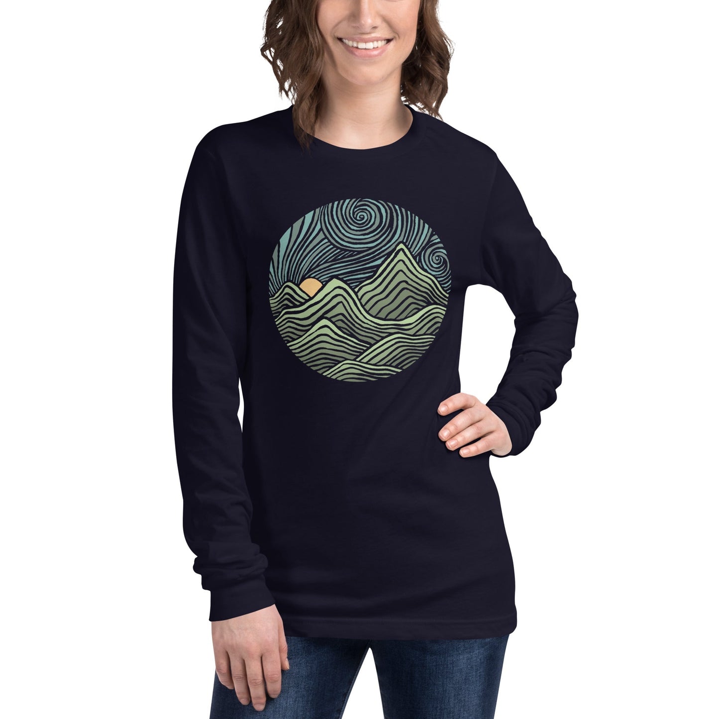 Swirly Mountains Long Sleeve T-Shirt | Design by Dylan Fant