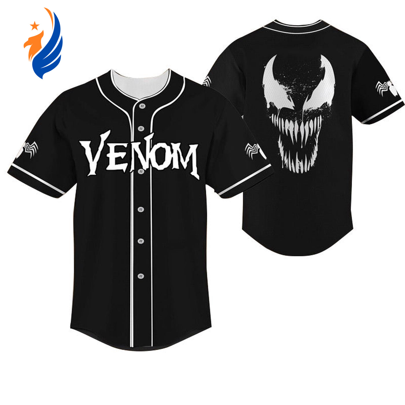 Stylish Venom Horror Black White Baseball Jersey - Unleash Your Dark Side with this Unique Design! - Bafud