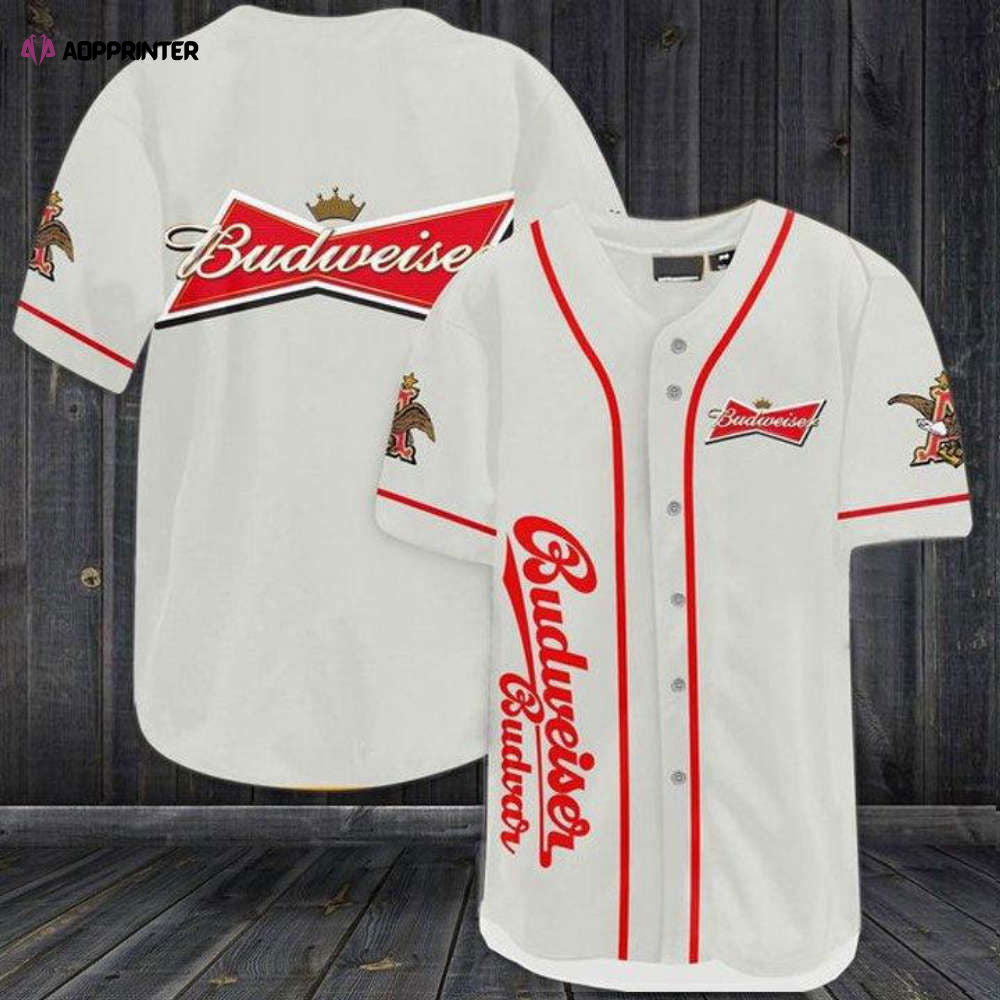 Stylish White Budweiser Beer Baseball Jersey – Perfect for Sports Fans - Aopprinter
