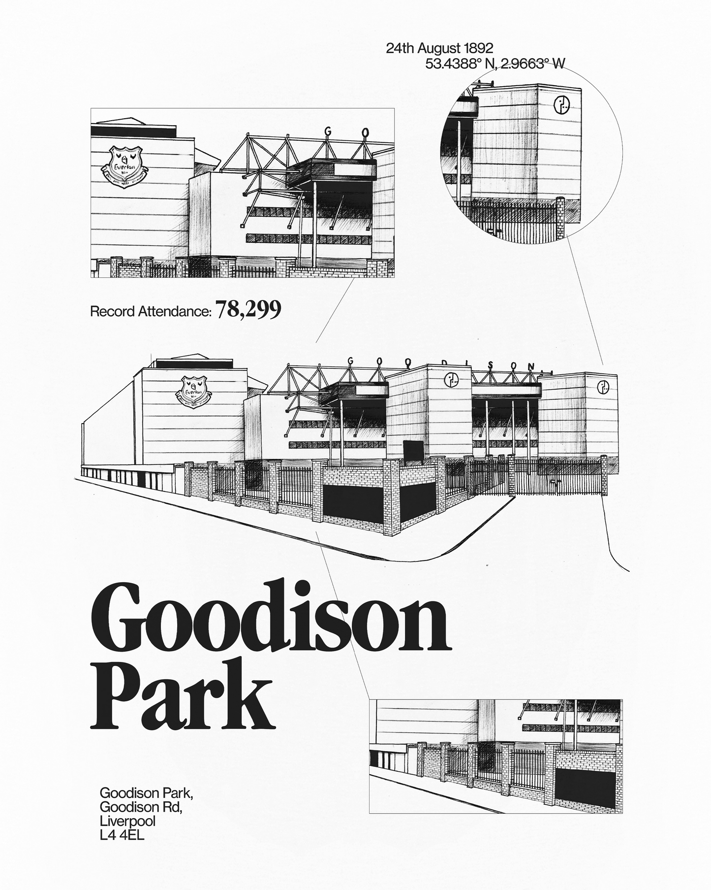 Everton Goodison Park Blueprint Tee - White