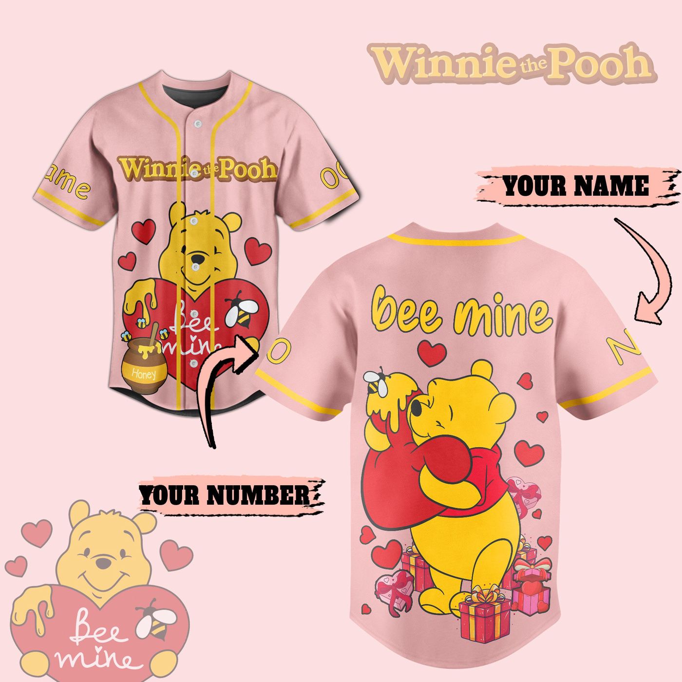 Play Ball in Style with Winnie-the-Pooh Baseball Jersey for Men Women and Kids - Bafud