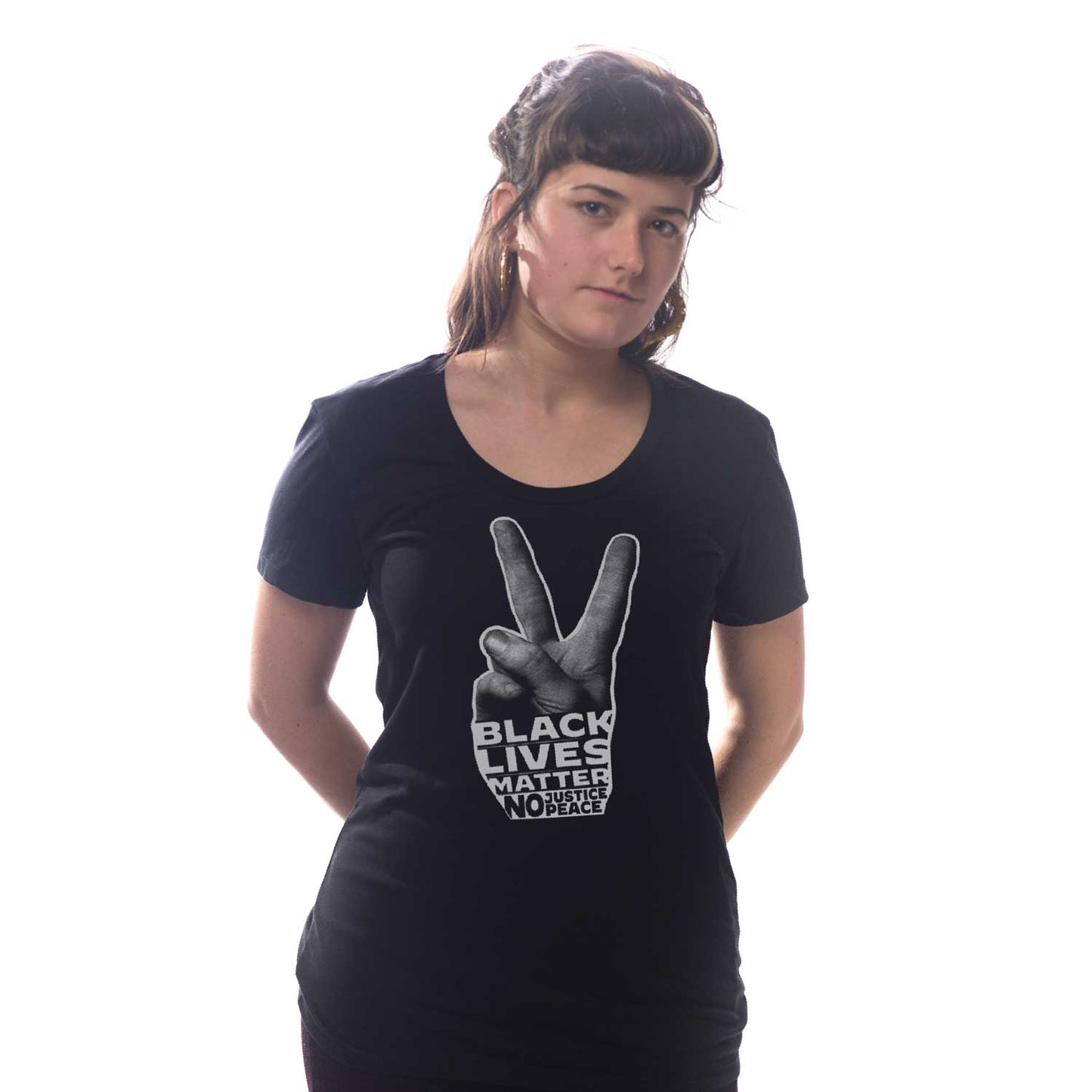 Women's Black Lives Matter Peace Hand T-shirt | Supports Racial Equality