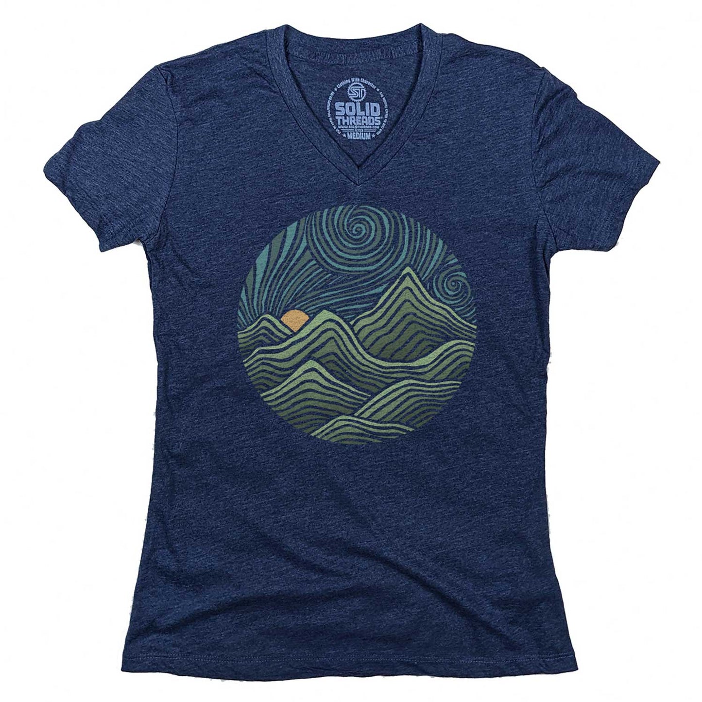 Women's Swirly Mountains V-Neck Tee | Design by Dylan Fant