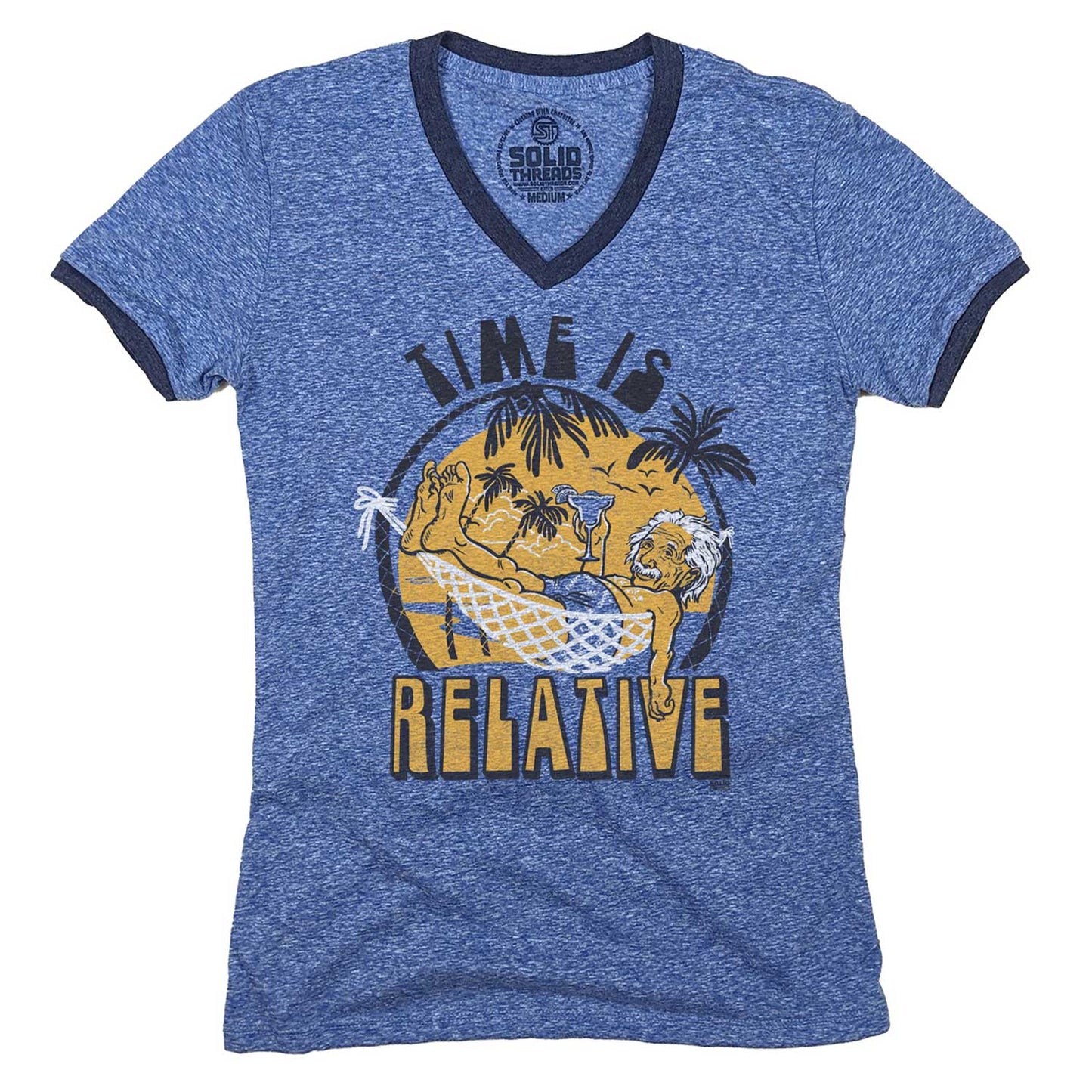 Women's Time Is Relative Ringer V-Neck Tee