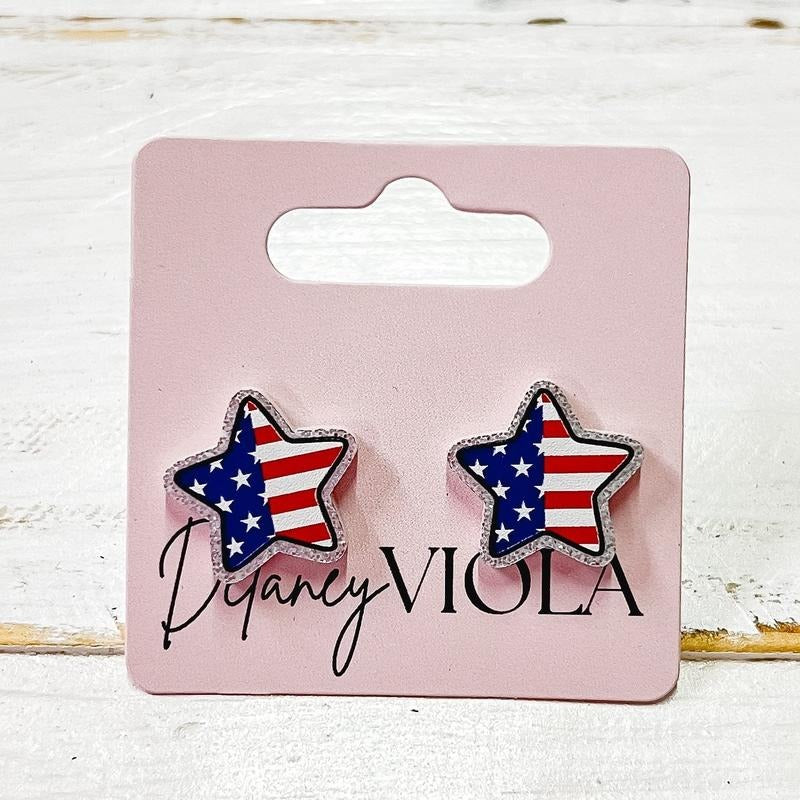 zFlag Star 4th of July Glitter Stud Earrings